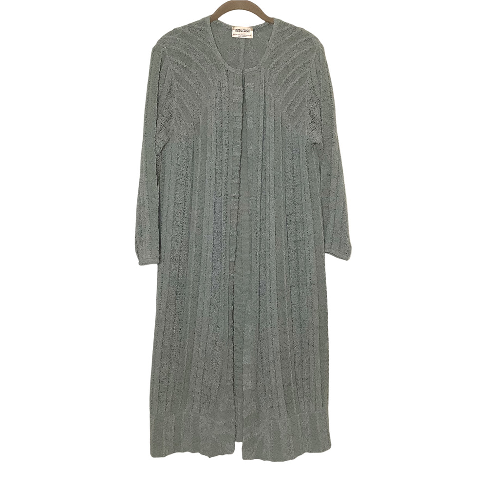 Mary Farrin Cardigan 70s Long Knit Duster Sage Small Medium Textured Long Sleeve